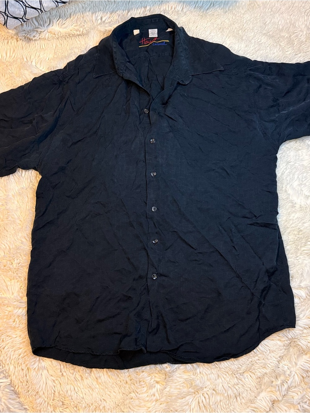 Haupt casual Men’s Black Short Sleeve Button-Down Shirt 16-1/2 (Large)